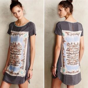 Maeve for Anthropologie Around the Town London Cityscape Silk Dress, Size Medium